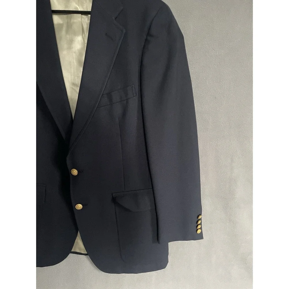 Chaps Ralph Lauren Vtg Wool Blazer 40R Black Gold Button Jacket London Shop